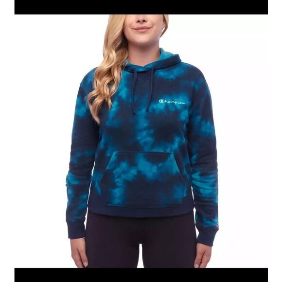 Champion Blue Tie-Dye Cotton Blend Hoodie Women's Medium - Picture 2 of 8